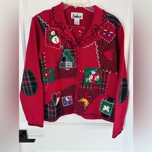Vintage Christmas Icons Patchwork cute/Ugly Christmas Cardigan Sweater S…